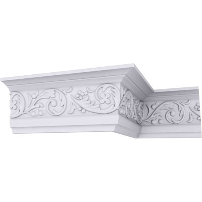 Endurathane Melchor Crown Moulding, 4 3/8"H x 2 3/8"P x 5"F x 94 1/2"L, Factory Primed