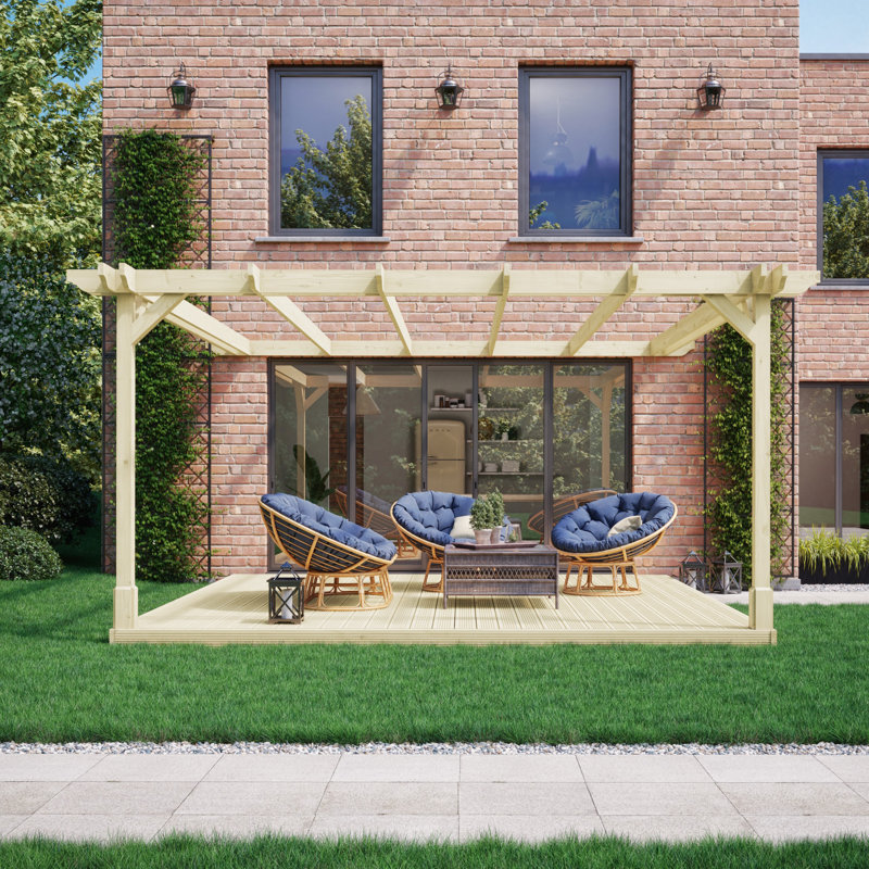 Jarrius Wood Pergola, 270cm H x 480cm W x 480cm D, Light Green
