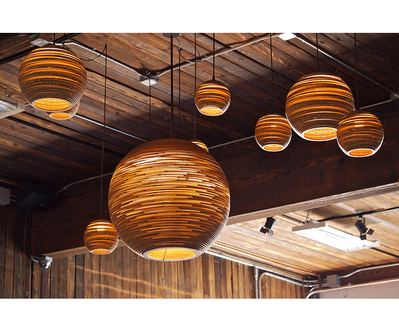 Scraplights Large Globe Recycled Cardboard Pendant Light - Sun, 30" H x 32" W x 32" L, Natural