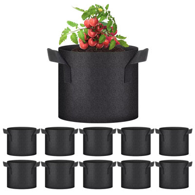 iPower 10-Pack Grow Bags, Tomoato Plant Pots with Handles, Aeration Nonwoven Fabric, Heavy Duty Gardening Planter for Vegetable, Fruits and Flowers, Black