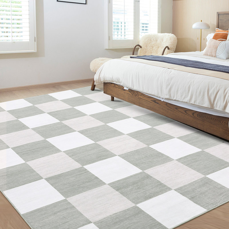 Large Area Rugs 9x12 Soft Modern Plaid Dining Room Rugs, Stain-Resistant Low Pile Indoor Floor Cover, Machine Washable Checkered Accent Carpet for Living Room, Bedroom, Grey