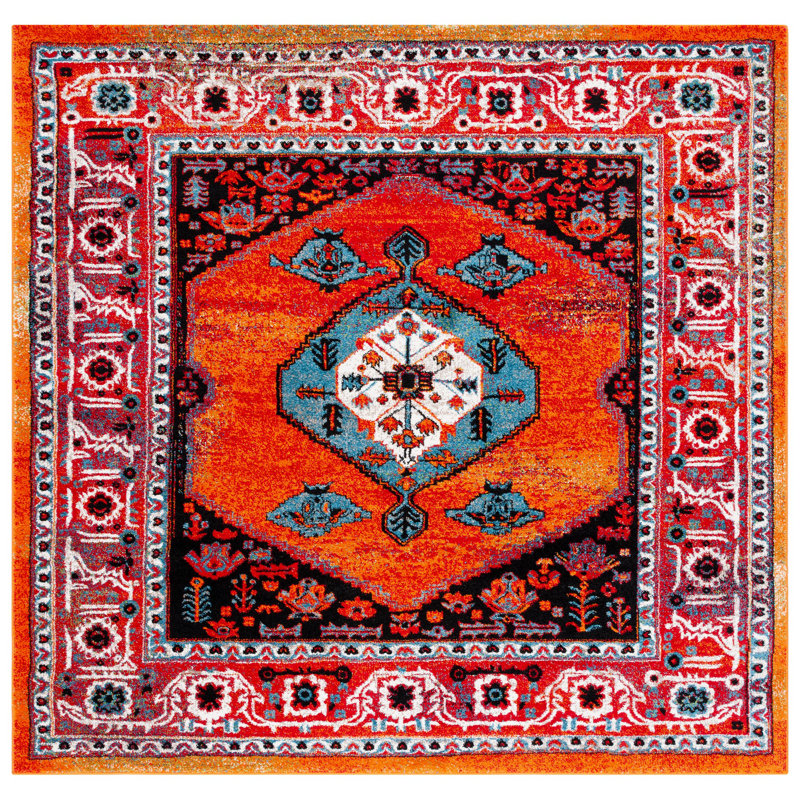Vintage Hamadan Performance Oriental Rug, Square 6'7"