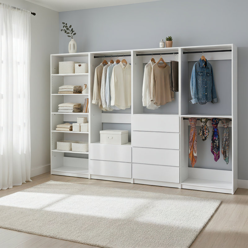 Système de garde-robe autoportant en bois blanc