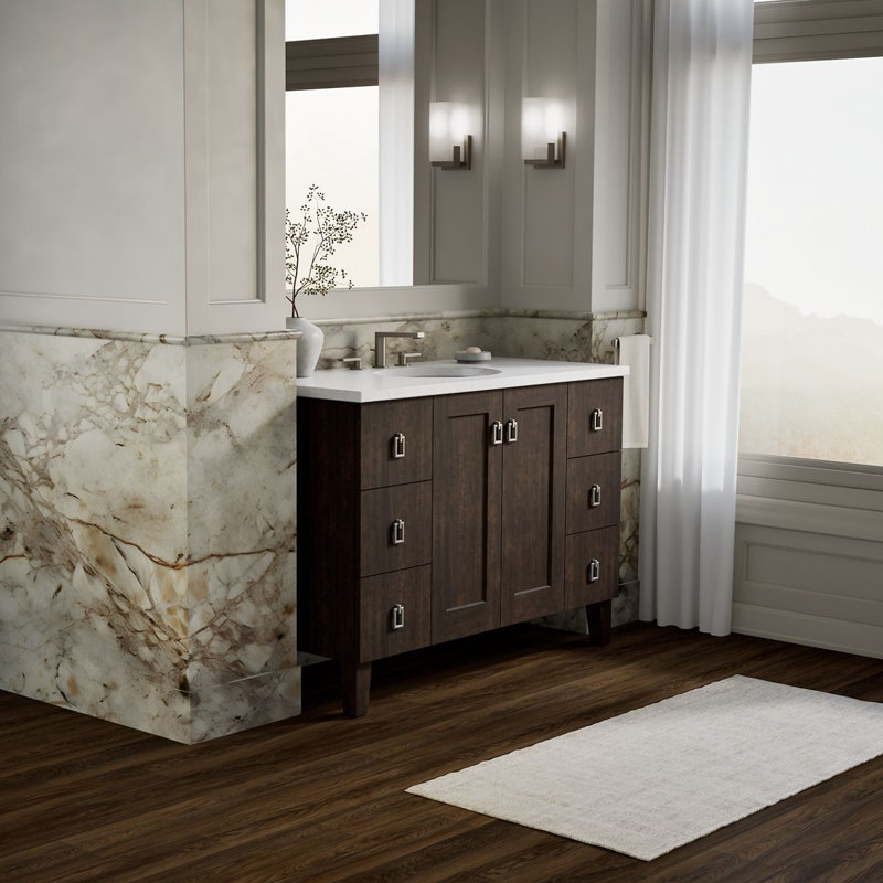 Poplin® 48" Vanity Base Only with Furniture Legs, 2 Doors and 6 Drawers, Claret Suede