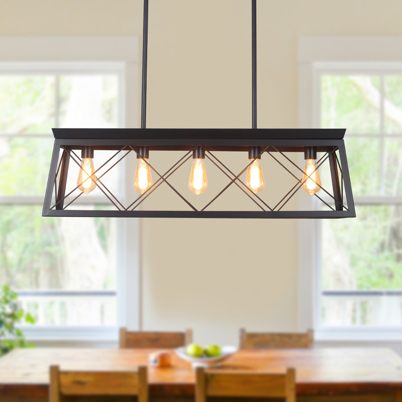 Ayling 5-Light 38" W Vintage Industrial Island Linear Chandelier with Rectangle Light Shade for Kitchen Island Dining Room
