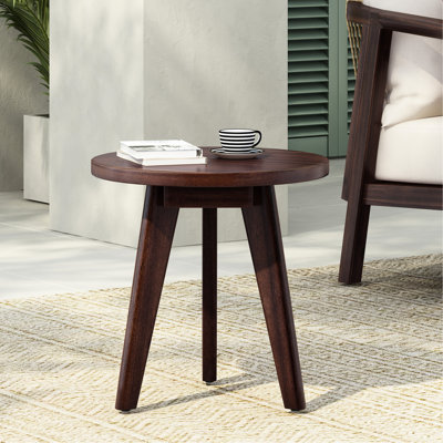 Table d'appoint ronde en bois fait à la main avec trois pieds en saillie de 15,71 pouces de couleur brun foncé, idéale pour la décoration de chambre à coucher faite à la main à partir de la profondeur, idéale pour une ambiance de salon ou de salon