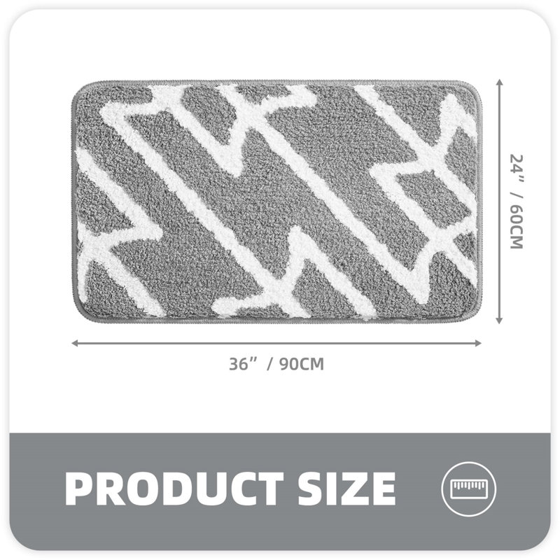 Dorwin Microfiber Non-Slip Bath Rug, Light Gray, 0.7" H x 36" W x 24" D