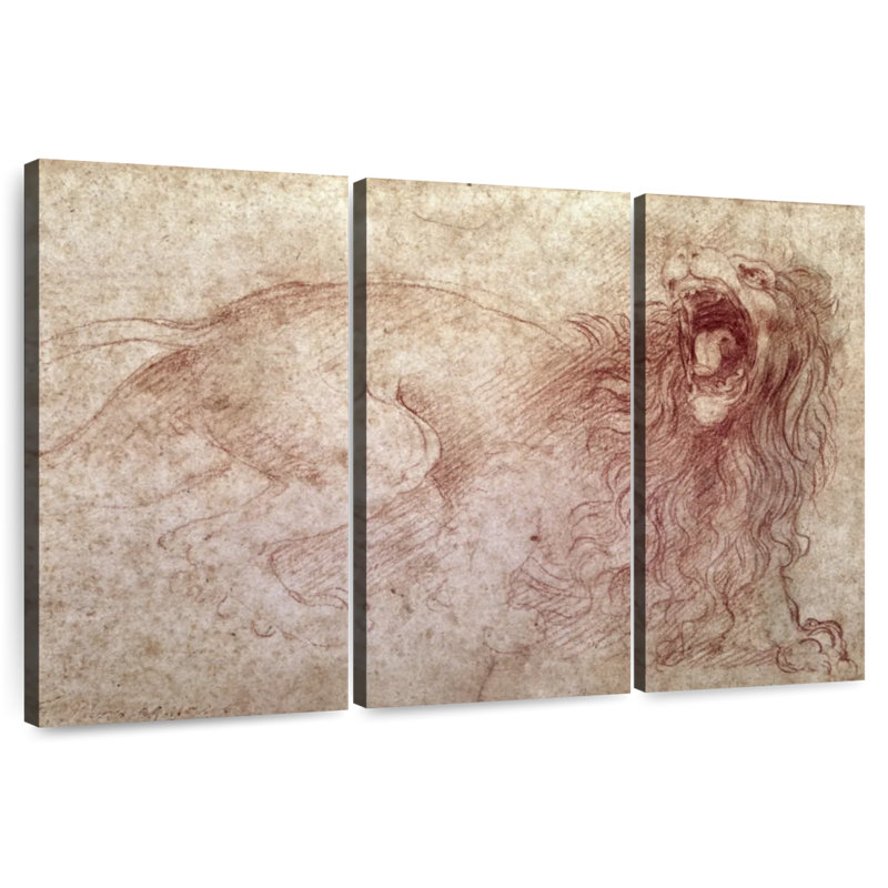 Sketch Of A Roaring Lion, 32" H x 50" W