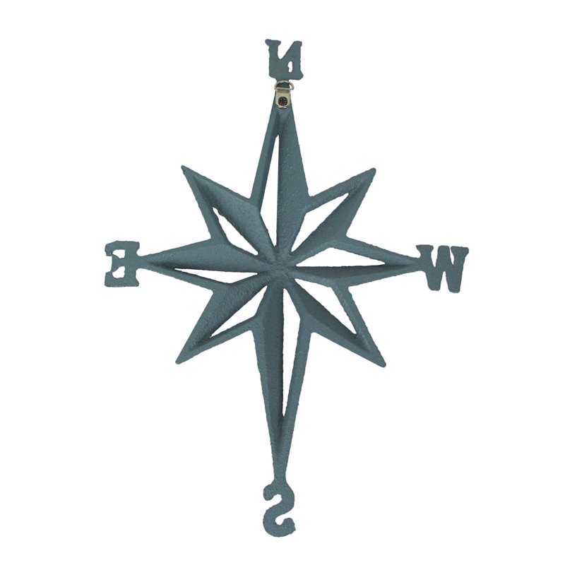 Blue-Grey Cast Iron Nautical Compass Rose Wall Sculpture