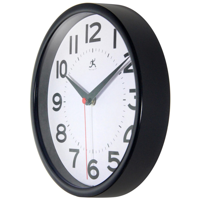 Modern/Contemporary Round Plastic Wall Clock 9 Inches, Black