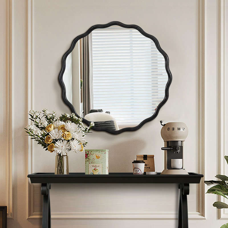 Miroir à miroir ondulé en bois massif, 31 po x 31 po