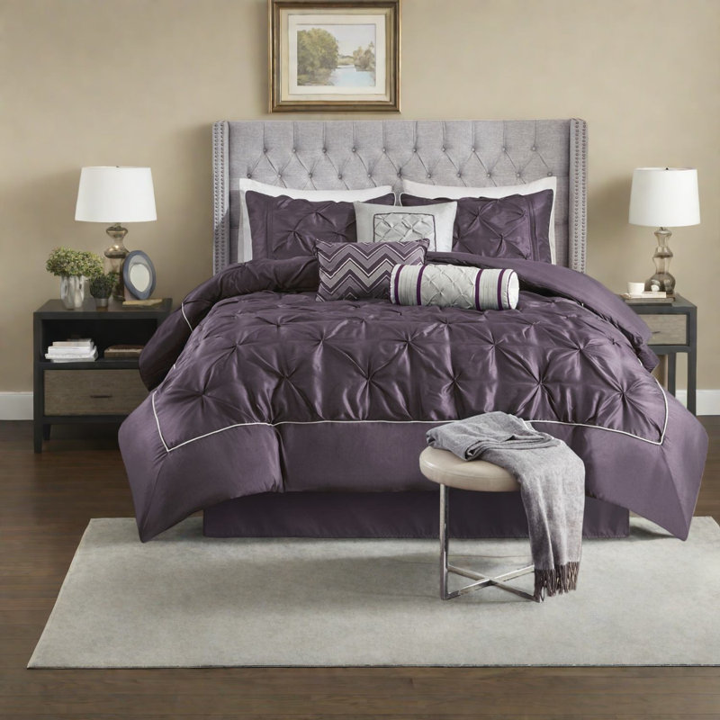 Elegant Plum Bedding Set, Polyester, Tufted Design, Ideal For Home