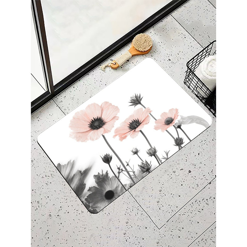 Tapis de bain floral pastel doux - 16 x 24