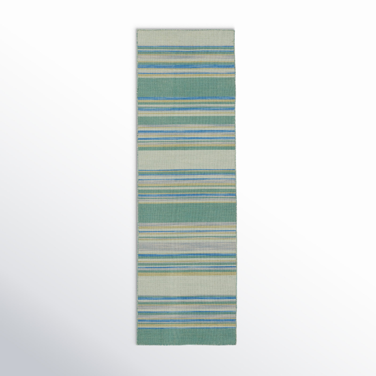 Creekmont Blue Hand-Woven Striped Wool Rug, Runner 2'6" x 8'