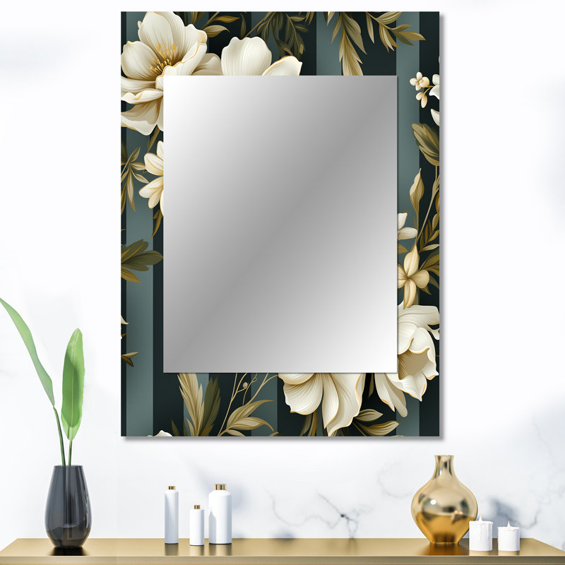 Stephano Classic Elegant Striped Floral Dreamscape - miroir mural rayé, miroir décoratif rétro, impression d'art en métal