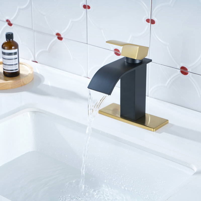 Single-handle Bathroom Faucet with Drain Assembly, Matte Black/Gold