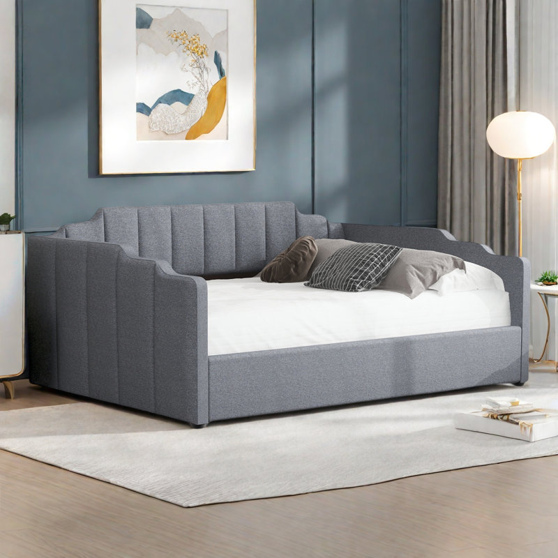 Modern Upholstered Daybed With Underneath Storage Sapce And Vertical Striped Design, Gray, Full/Double