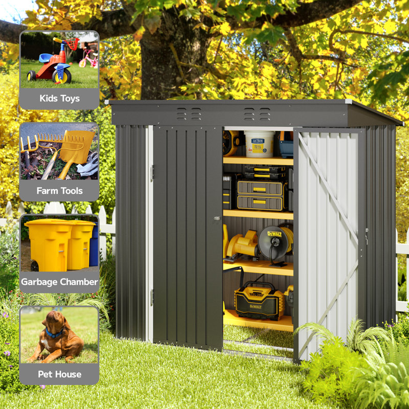  6 ft. W x 4 ft. D Vertical Metal Storage Shed, Gray