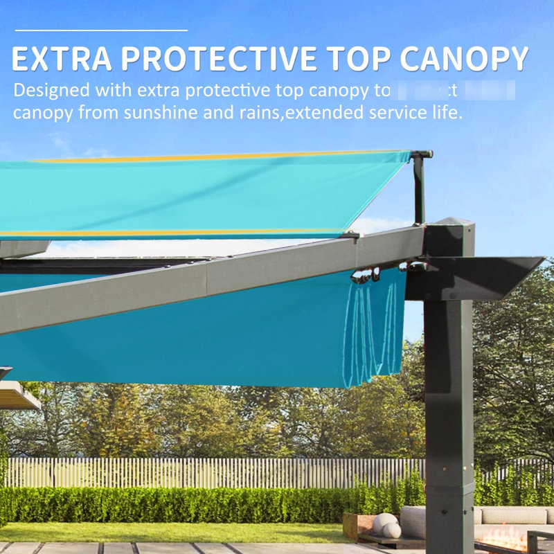 Pergola d'extérieur 11 x 16 pi - bleu lac. Rouille - structure en aluminium. Auvent. Pare-soleil rétractable. Installation facile. Parfait pour la cour, la piscine et la pergola bleue. Cadre.