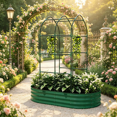 Lit de jardin surélevé en métal galvanisé avec treillis arqué, pot à fleurs surélevé extérieur 5 pi x 3 pi x 6 pi, conception à fond ouvert pour plantes grimpantes