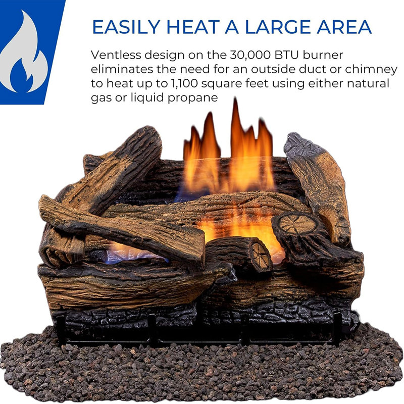Duluth Forge Ventless Dual Fuel Gas Log Set - 18 in. Split Red Oak - Remote Control, Split Red Oak