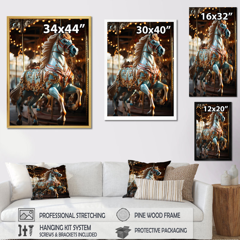 Xaylee " Carousel Carousel Bliss ", 40" H x 30" W x 1.5" D, Gold Floater Framed