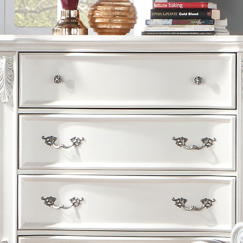Commode à linge à 5 tiroirs Tarver, Blanc perle