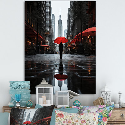 Lateen " Monochrome Red and Gray New York City Rhythm II " Watercolor Print