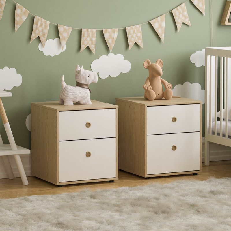 Karadyn 2 Drawer Nightstand, White/Oak