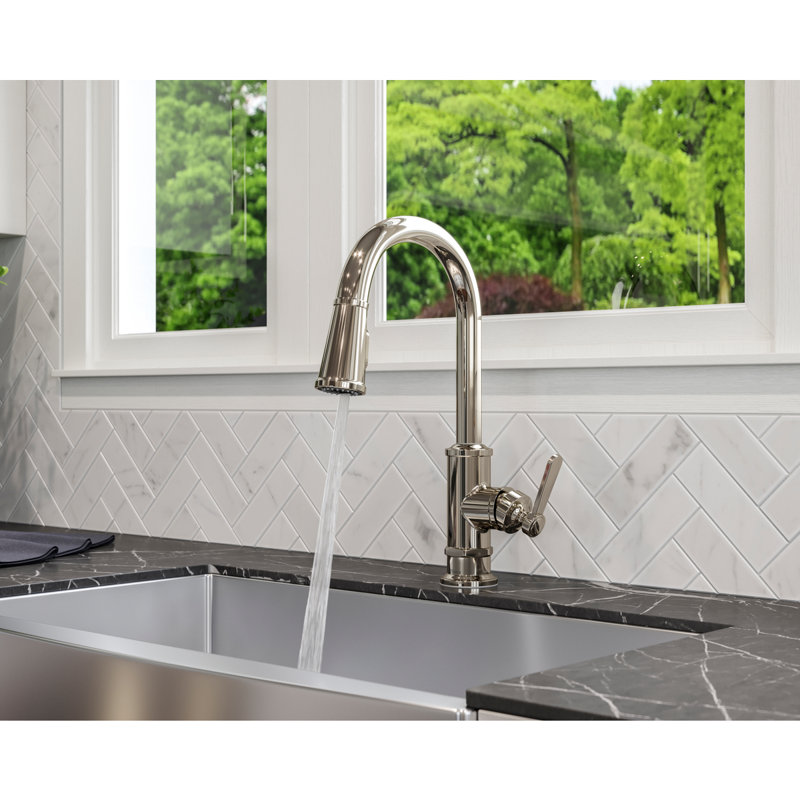 Pull Down Single Handle Kitchen Faucet, Polished Nickel