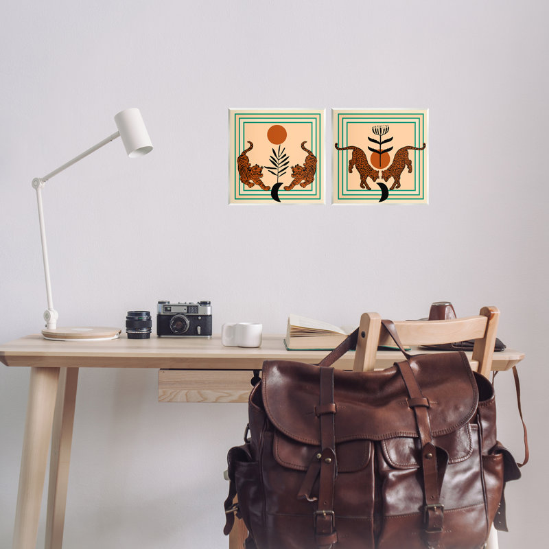  Boho, ensemble de plaques murales symétriques de chats sauvages par Melissa Wang