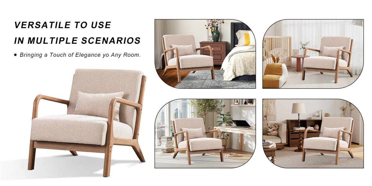 Hertford 26" Wide Mid Century Upholstered Solid Wood Accent Chair with an Extra Pillow