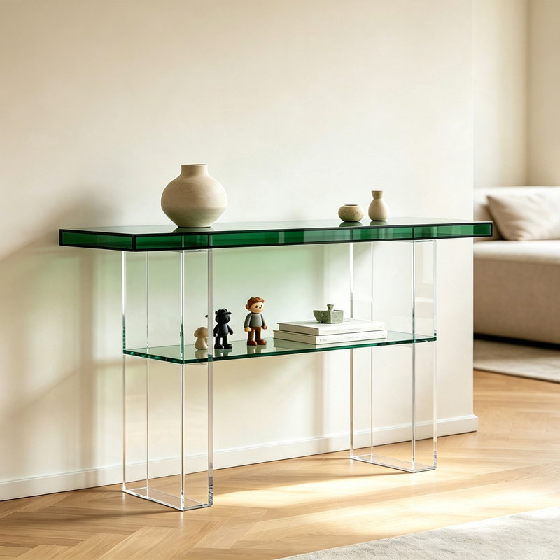 Console à deux niveaux en acrylique avec pattes en forme de U, H 29,53 po x l 39,37 po x P 11,81 po