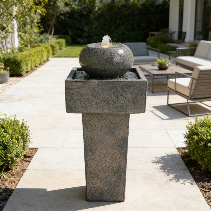 Fontaine 25,59 "H moderne colonne en béton, oasis d'extérieur à DEL