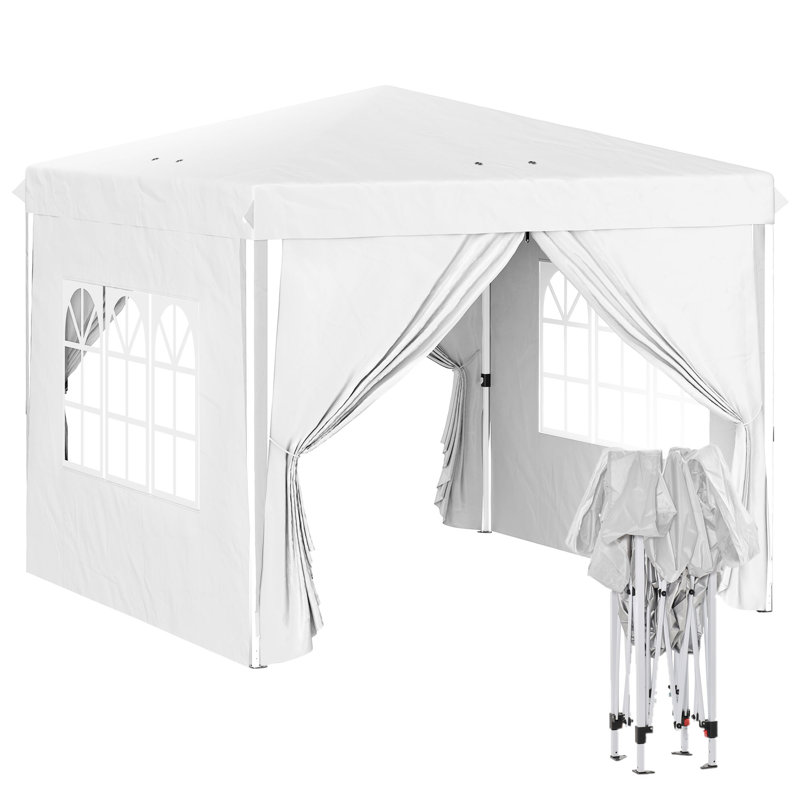 Auvent escamotable 10 pi x 10 pi, parois latérales, sac de transport inclus, blanc, Blanc