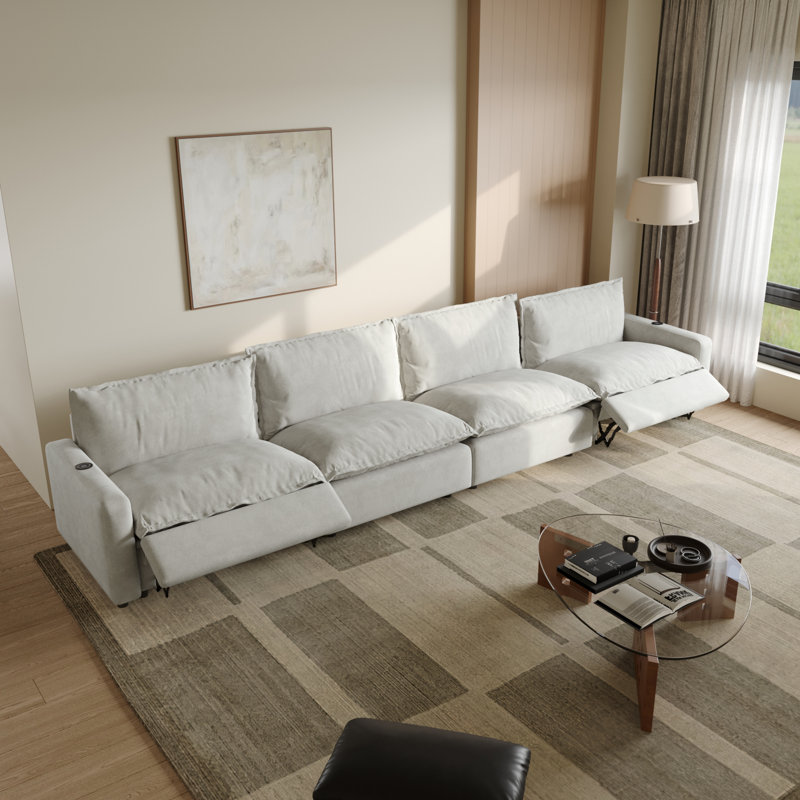 4-Piece Modular Linen Power Reclining Sectional Sofa With Zero-Gravity, Beige