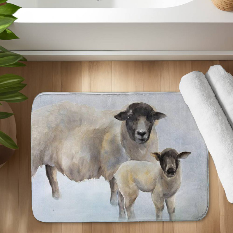 Sheep and its baby Bath Mat with Non-Slip Backing - Quick Dry Memory Foam Bathroom Rug - Absorbent - Modern Plush Spa-Style - Machine Washable