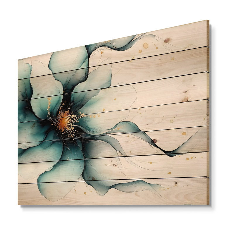 Abstrait pivoine verte sur une rivière de marbre II - décoration murale en bois moderne sur bois de pin naturel