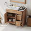 Meuble-lavabo contemporain de 36 po en bois, portes et tiroirs à fermeture en douceur, lavabo en céramique, tablette ajustable pour petits espaces de salle de bain, structure solide, 2 portes, 3 rangements compacts