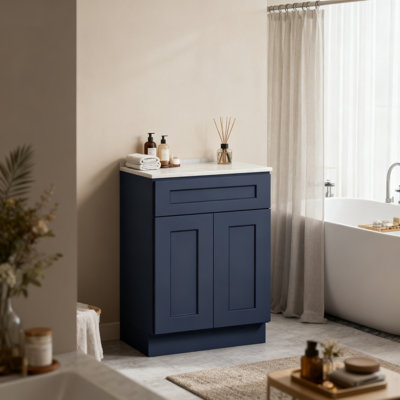 Armoire 24 po bleu marine à base Shaker avec porte à fermeture en douceur, tiroir, unité compacte en bois massif avec tablette réglable pour la cuisine, la salle de bain, la buanderie, le garage (l 24 po x P 24 po x H 34,5 po)