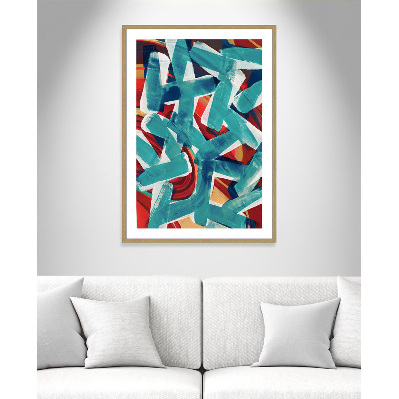 «P pièces of Blue» par Cartissi - impression encadrée, H 41,5 po x l 29,5 po x P 0,75 po, Grain de bois naturel