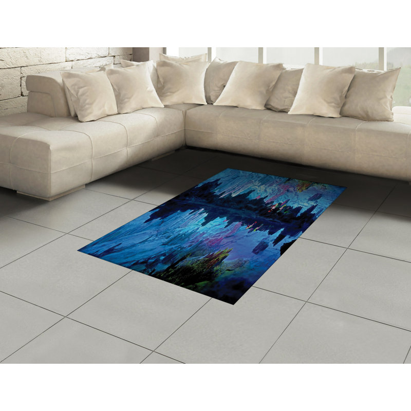 Tapis décoratif naturel en fibres de polyester à densité élevée bleu naturel Natural Cave, Rectangle— 4 pi x 5 pi 8 po
