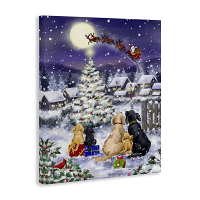 «Santa Over Snowy Dogs», art mural sur toile par Jean François
