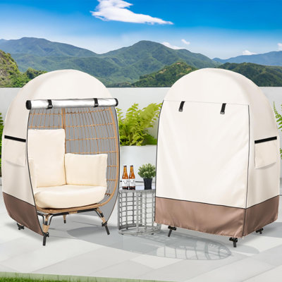 Housse d'extérieur pour chaise d'œuf, housse d'œuf imperméable avec fermeture à glissière pour chaise de patio en osier (beige et brun, convient aux chaises d'œuf de L 43 po x l 25 po x H 55,1 po)