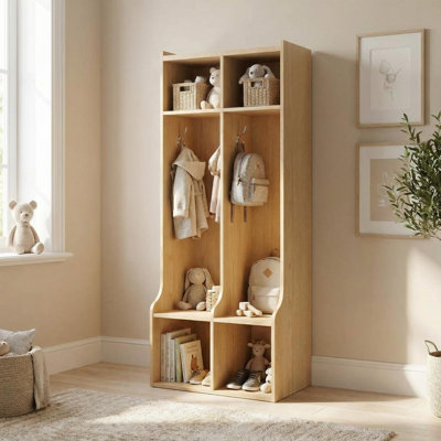 Vestiaire pour enfants à 2 compartiments – 4 niches et 4 crochets – Rangement résistant pour la maison, l'école, la garderie, la garderie – Accès facile