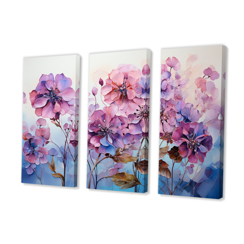 Rose et mauve, Hortensias, paradis, fleurs I - ensemble d'art mural champ de fleurs, H 28 po x l 36 po x P 1 po