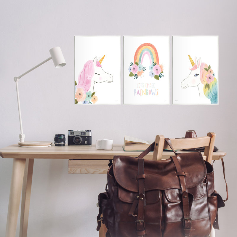 «Let Chase Rainbows Unicorns», ensemble de 3 plaques murales par Jenaya Jackson, H 15 po x l 10 po