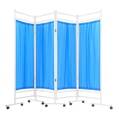 4‑Panel Foldable Medical Privacy Screen Room Divider Portable Freestanding Fabric Partition with Lockable Universal Wheels 78.74"W ×70.87" H for Hospital Clinic Beauty Salon