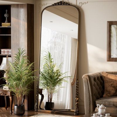 Vintage Full Length Mirror Arched Standing Floor Mirror Full Body Mirror With PU Frame