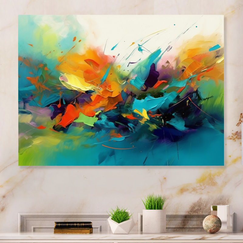Encre liquide Byrge Orange Blue Transcendent II, H 24 po x l 32 po x P 1 po, Toile tendue